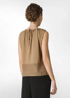 DEHA Top & T-Shirts*Blusa Con Inserto In Lino Marrone