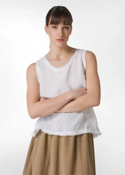DEHA Top & T-Shirts*Canotta Sfrangiata In Lino Bianco