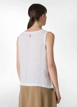 DEHA Top & T-Shirts*Canotta Sfrangiata In Lino Bianco