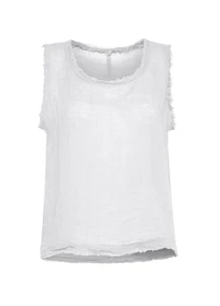 DEHA Top & T-Shirts*Canotta Sfrangiata In Lino Bianco