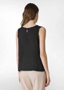 DEHA Top & T-Shirts*Canotta Sfrangiata In Lino Nero
