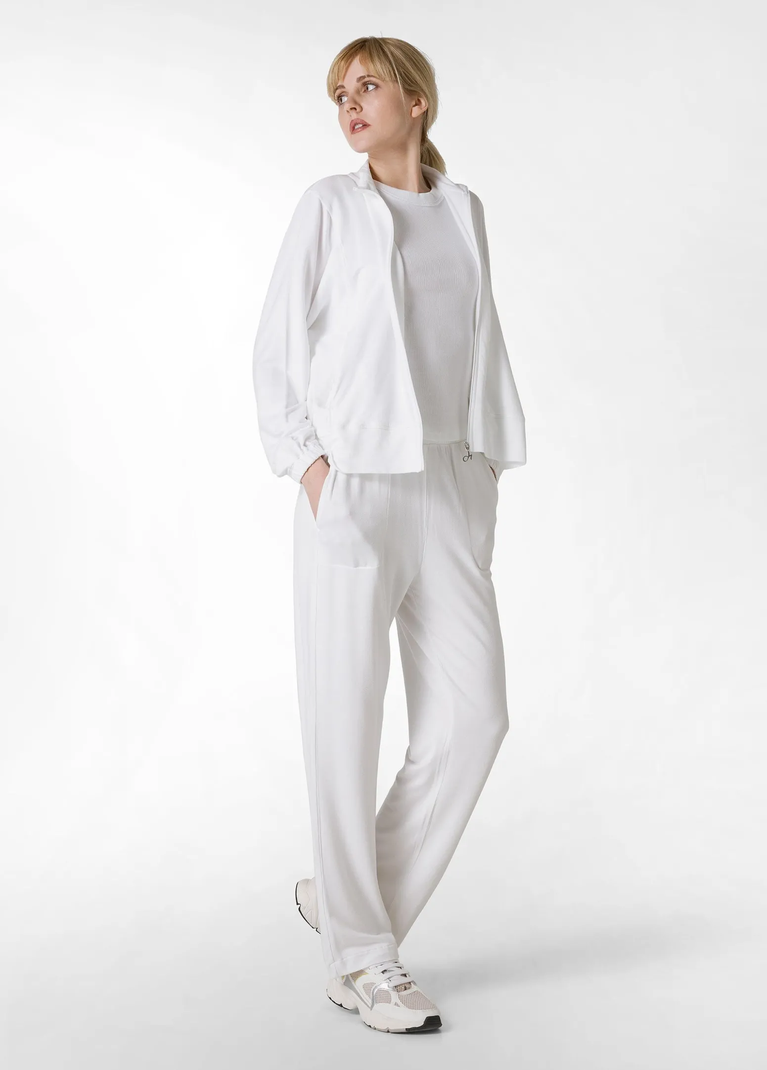 DEHA Felpe & Maglieria*Felpa Leggera Misto Viscosa Con Zip Bianco