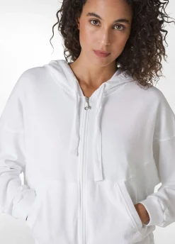 DEHA Felpe & Maglieria*Felpa Organica Ampia Zip E Cappuccio Bianco