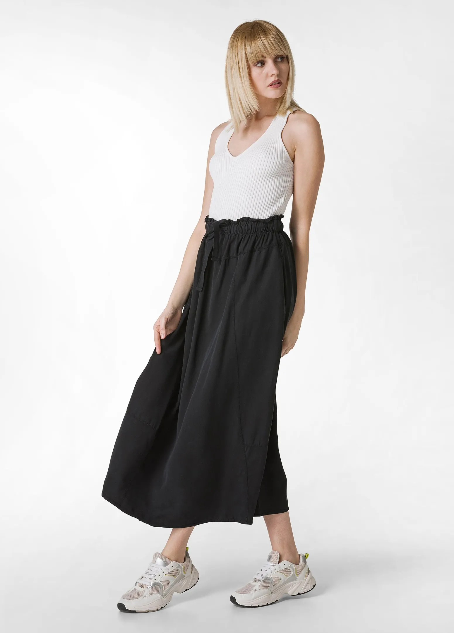 DEHA Vestiti, Gonne E Tute*Gonna Lunga In Twill Tencel Nero