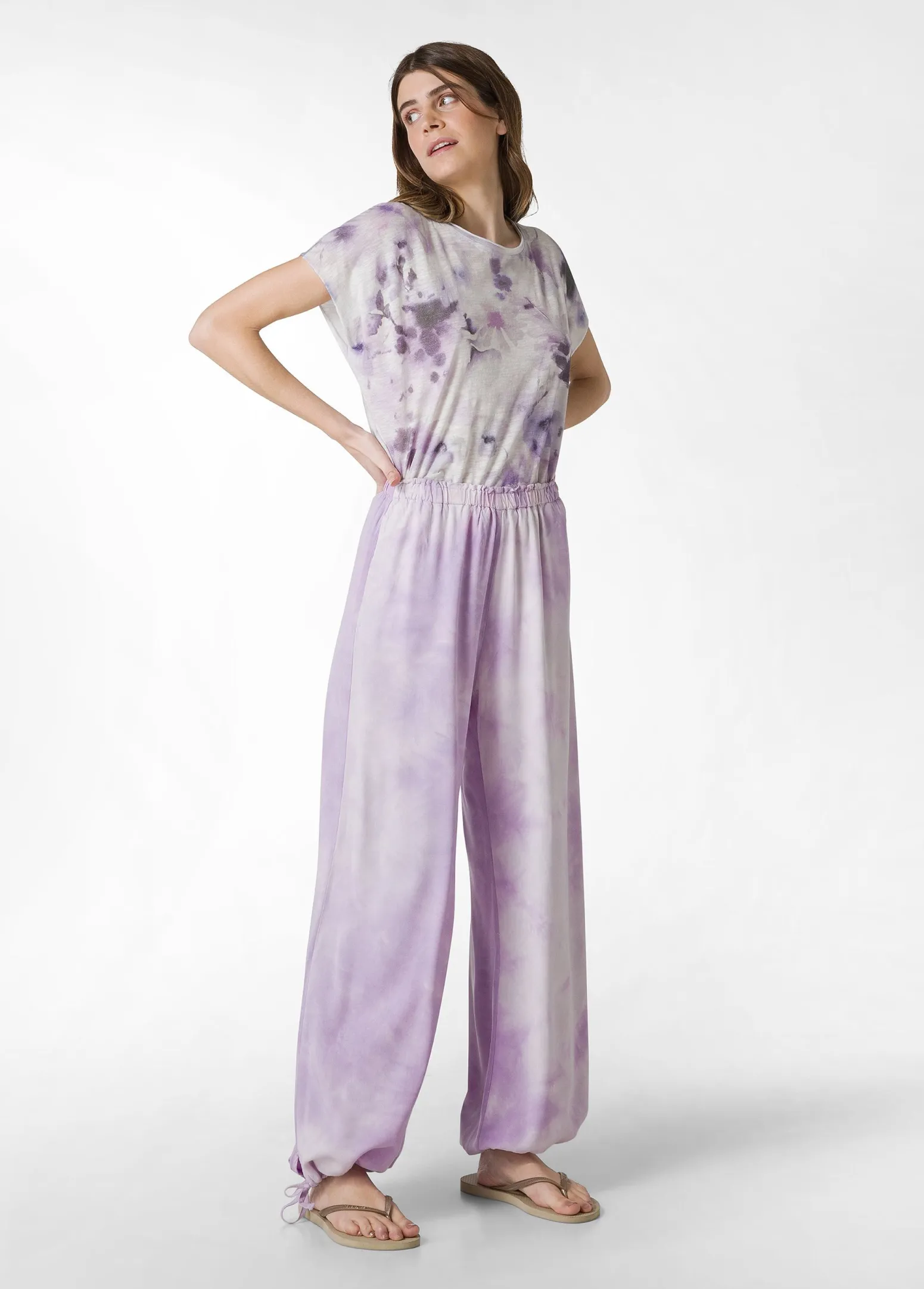 DEHA Pantaloni*Panta Palazzo In Twill Effetto Batik Viola