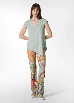 DEHA Pantaloni*Pantalone A Zampa Stampato Vita Alta Verde