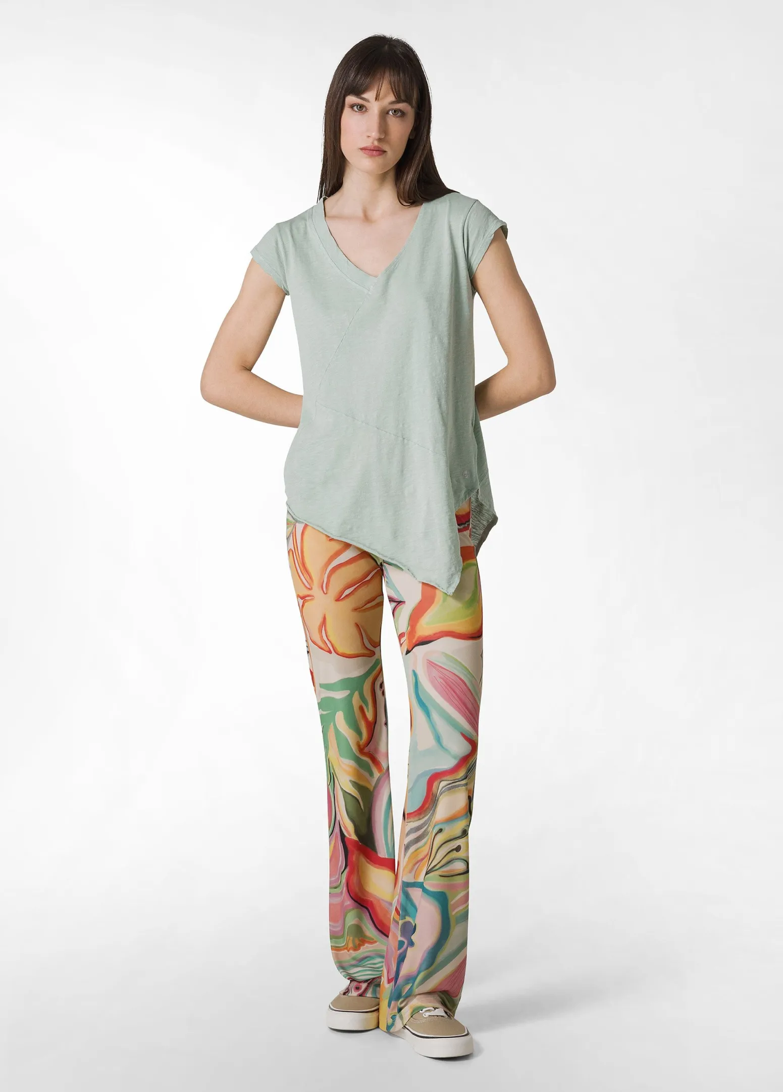 DEHA Pantaloni*Pantalone A Zampa Stampato Vita Alta Verde