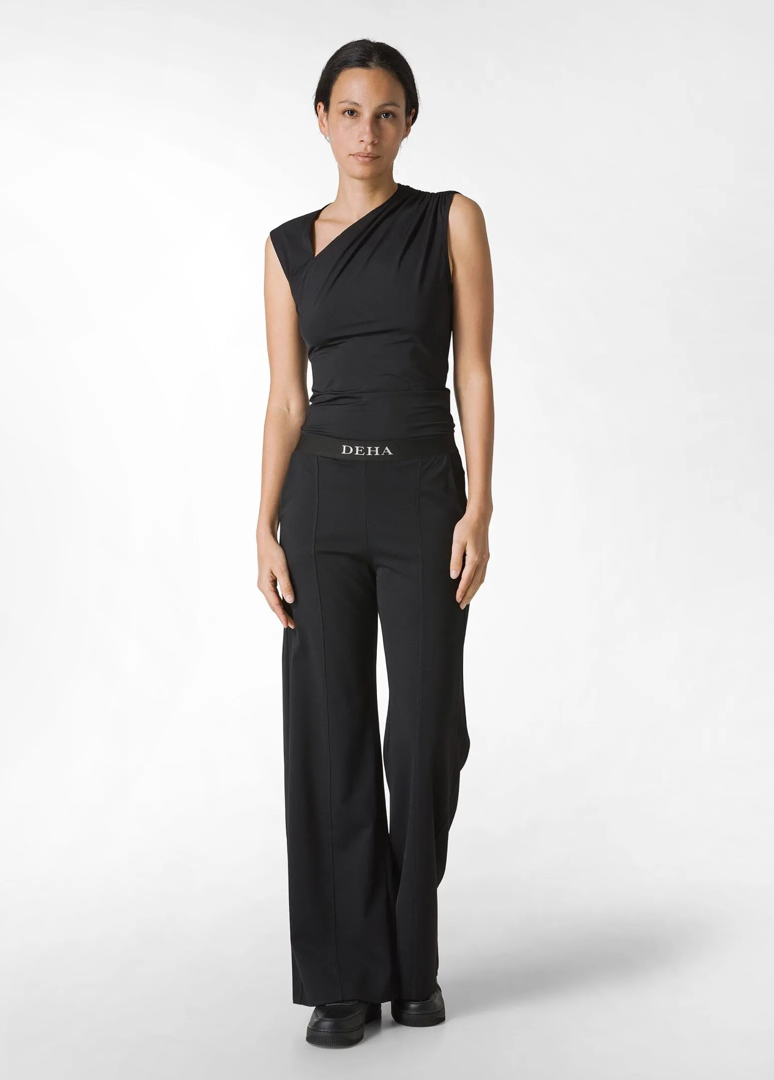 DEHA Pantaloni*Pantalone Ampio Leggero In Punto Milano Nero