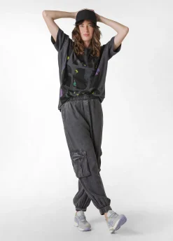 DEHA Pantaloni*Pantalone Cargo In Tencel Effetto Marmo Nero