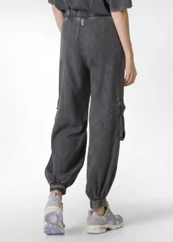 DEHA Pantaloni*Pantalone Cargo In Tencel Effetto Marmo Nero