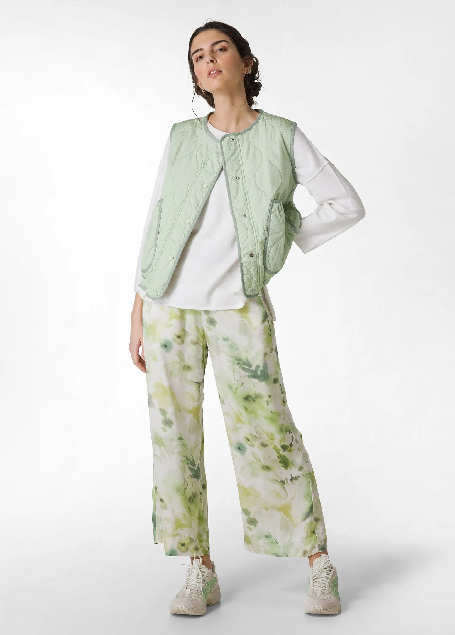 DEHA Pantaloni*Pantalone Cropped In Raso Stampato Verde
