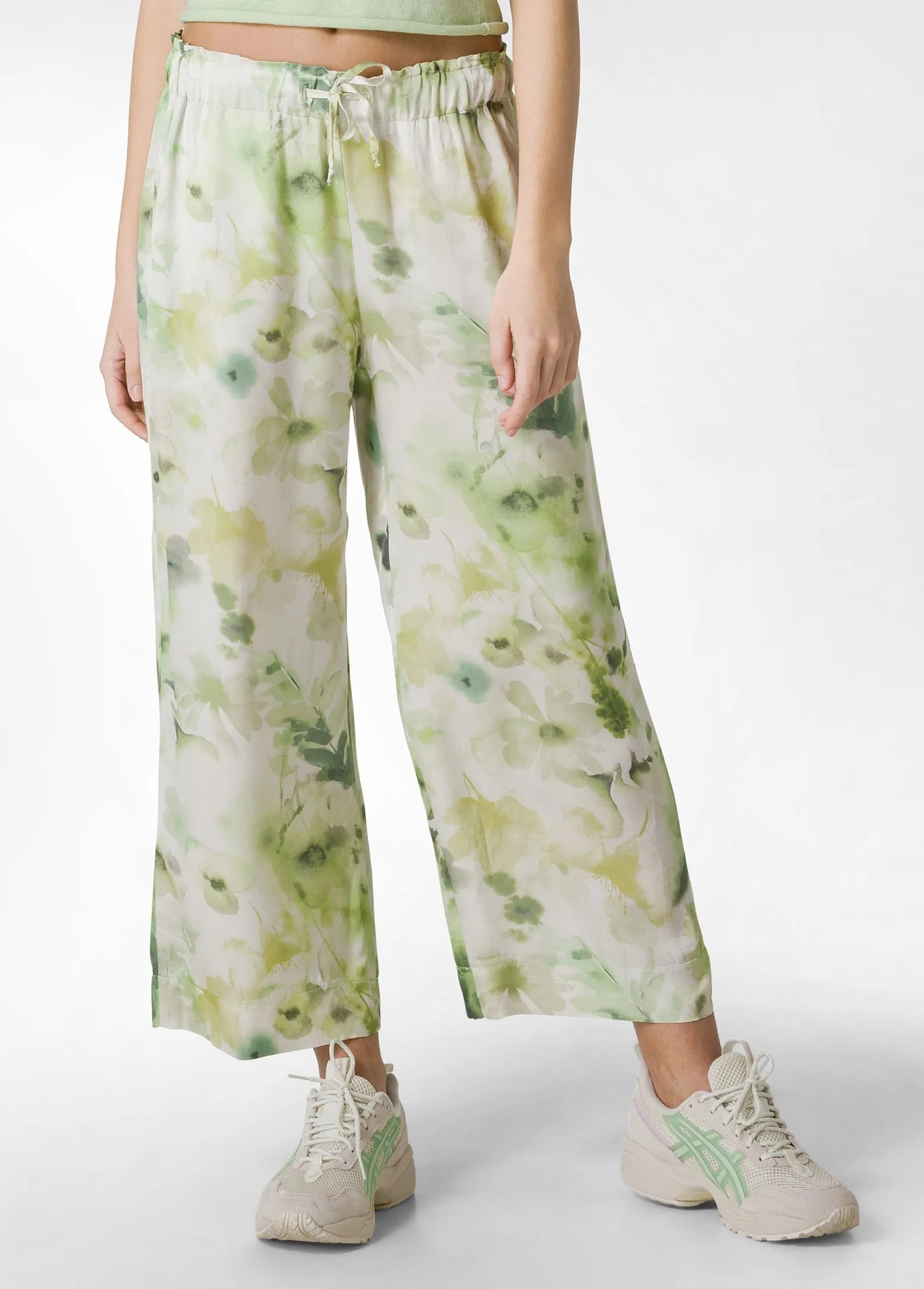 DEHA Pantaloni*Pantalone Cropped In Raso Stampato Verde