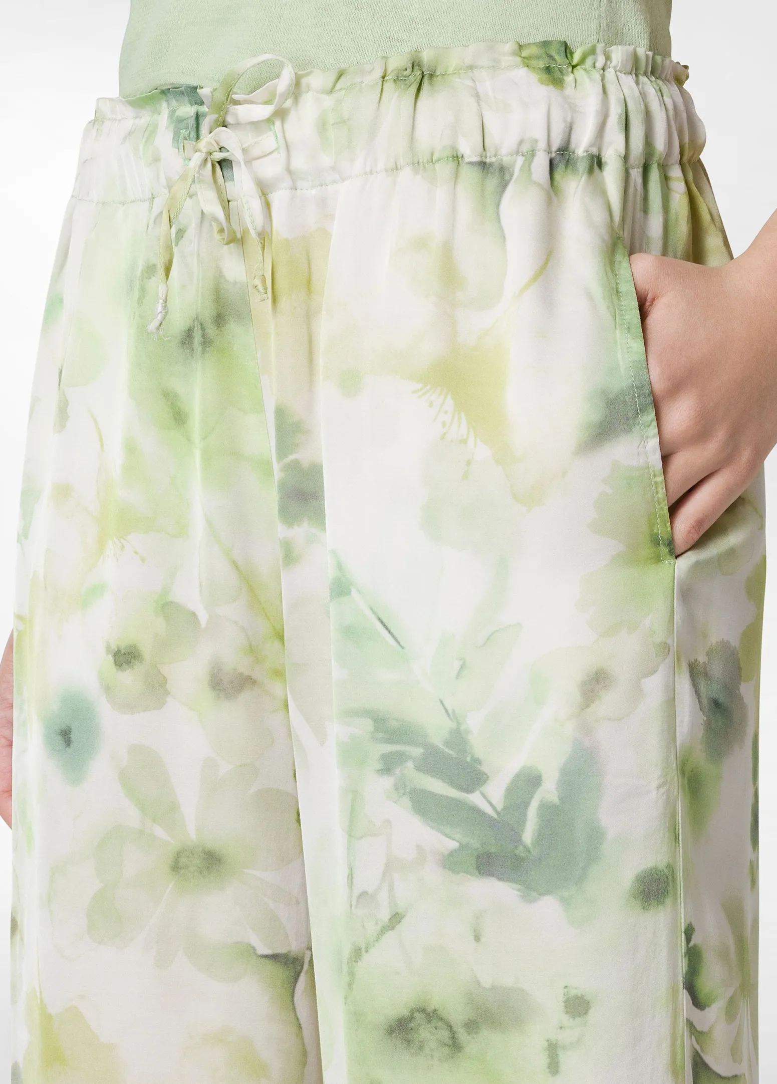 DEHA Pantaloni*Pantalone Cropped In Raso Stampato Verde