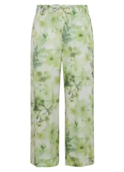 DEHA Pantaloni*Pantalone Cropped In Raso Stampato Verde