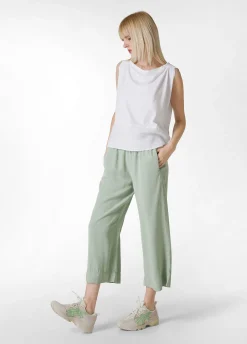 DEHA Pantaloni*Pantalone Cropped In Twill Tencel Verde