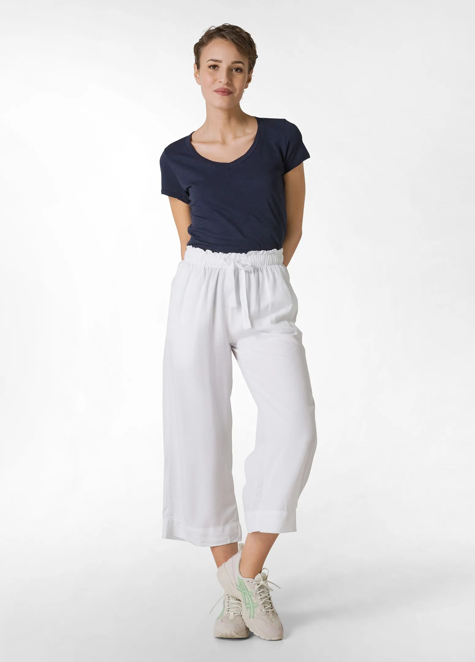 DEHA Pantaloni*Pantalone Cropped In Twill Tencel Bianco