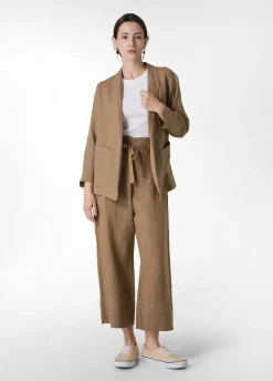 DEHA Pantaloni*Pantalone Cropped Vita Alta In Lino Marrone