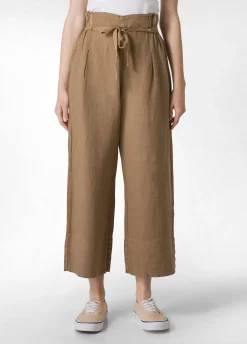 DEHA Pantaloni*Pantalone Cropped Vita Alta In Lino Marrone