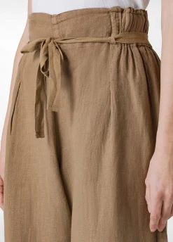 DEHA Pantaloni*Pantalone Cropped Vita Alta In Lino Marrone