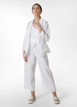 DEHA Pantaloni*Pantalone Cropped Vita Alta In Lino Bianco