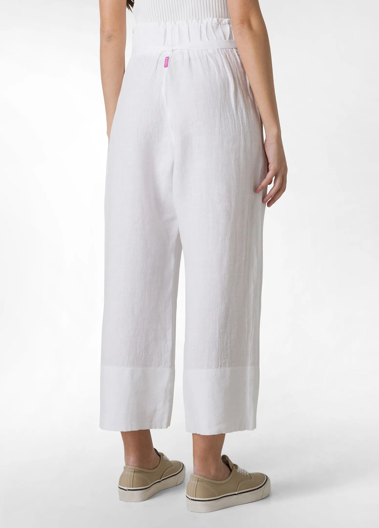 DEHA Pantaloni*Pantalone Cropped Vita Alta In Lino Bianco