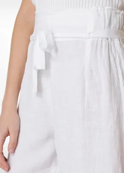 DEHA Pantaloni*Pantalone Cropped Vita Alta In Lino Bianco