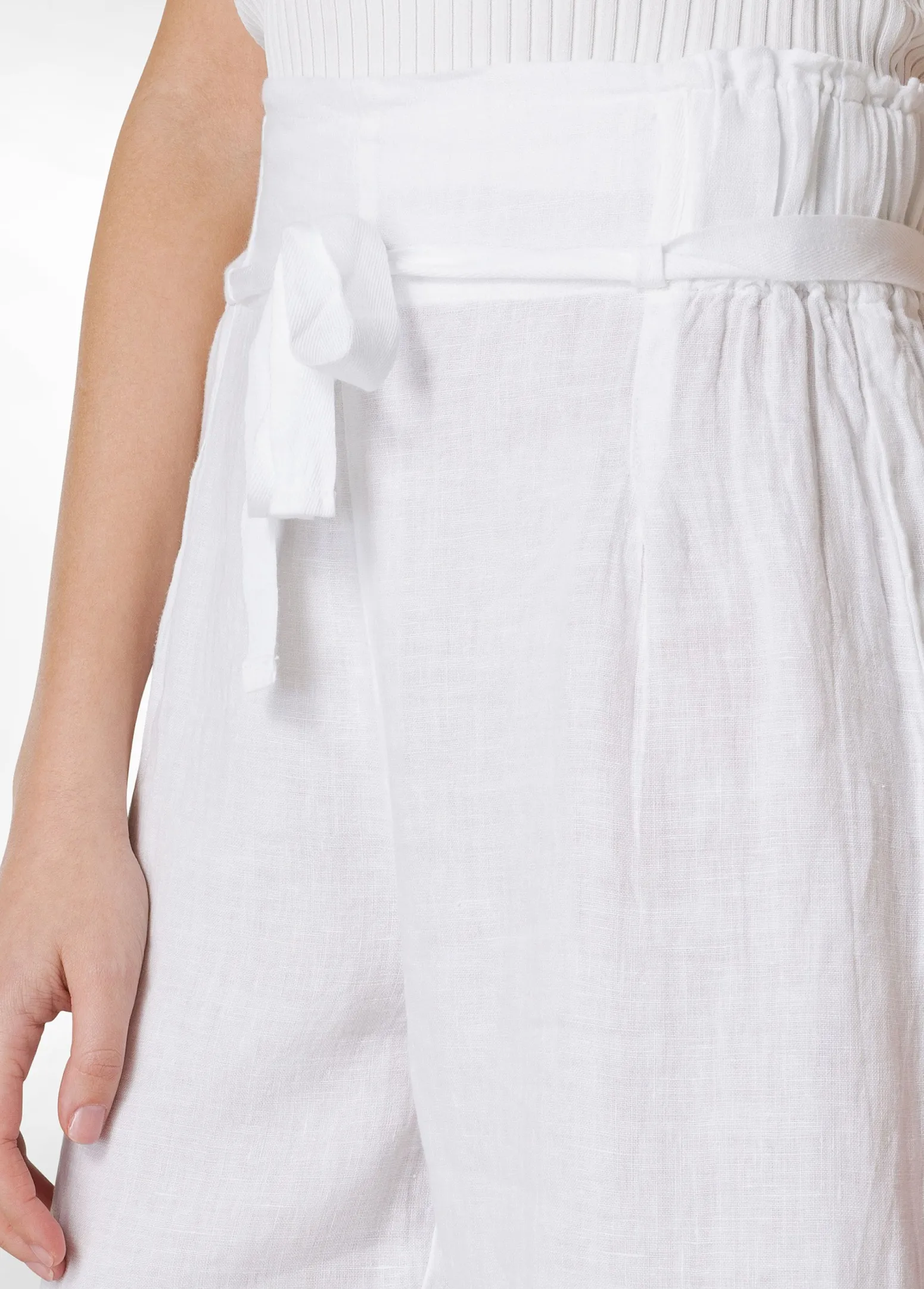 DEHA Pantaloni*Pantalone Cropped Vita Alta In Lino Bianco