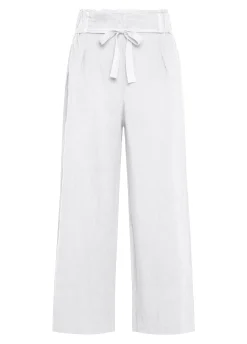 DEHA Pantaloni*Pantalone Cropped Vita Alta In Lino Bianco