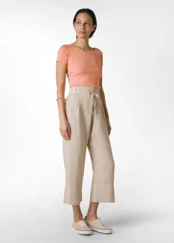 DEHA Pantaloni*Pantalone Cropped Vita Alta In Lino Beige