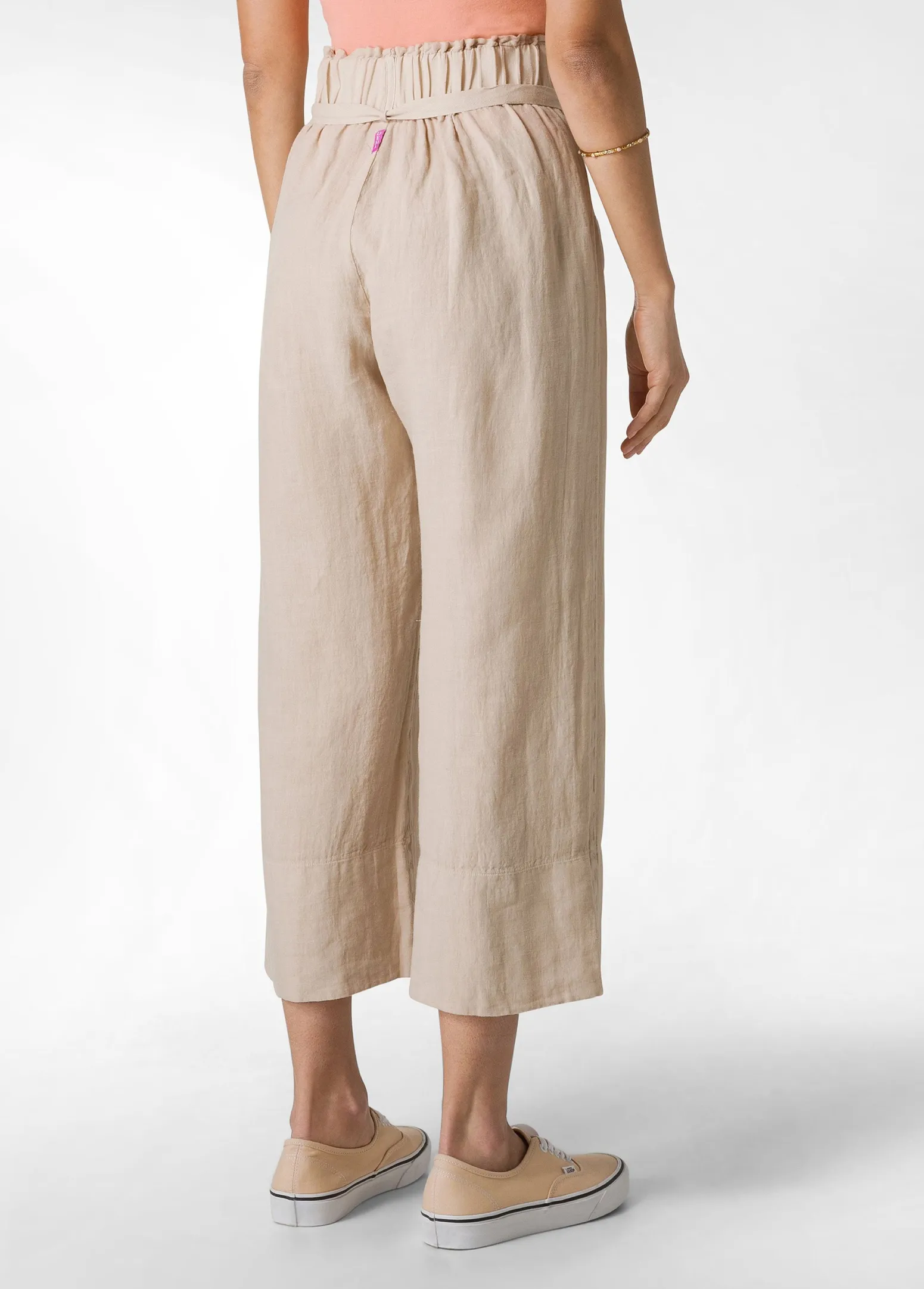 DEHA Pantaloni*Pantalone Cropped Vita Alta In Lino Beige