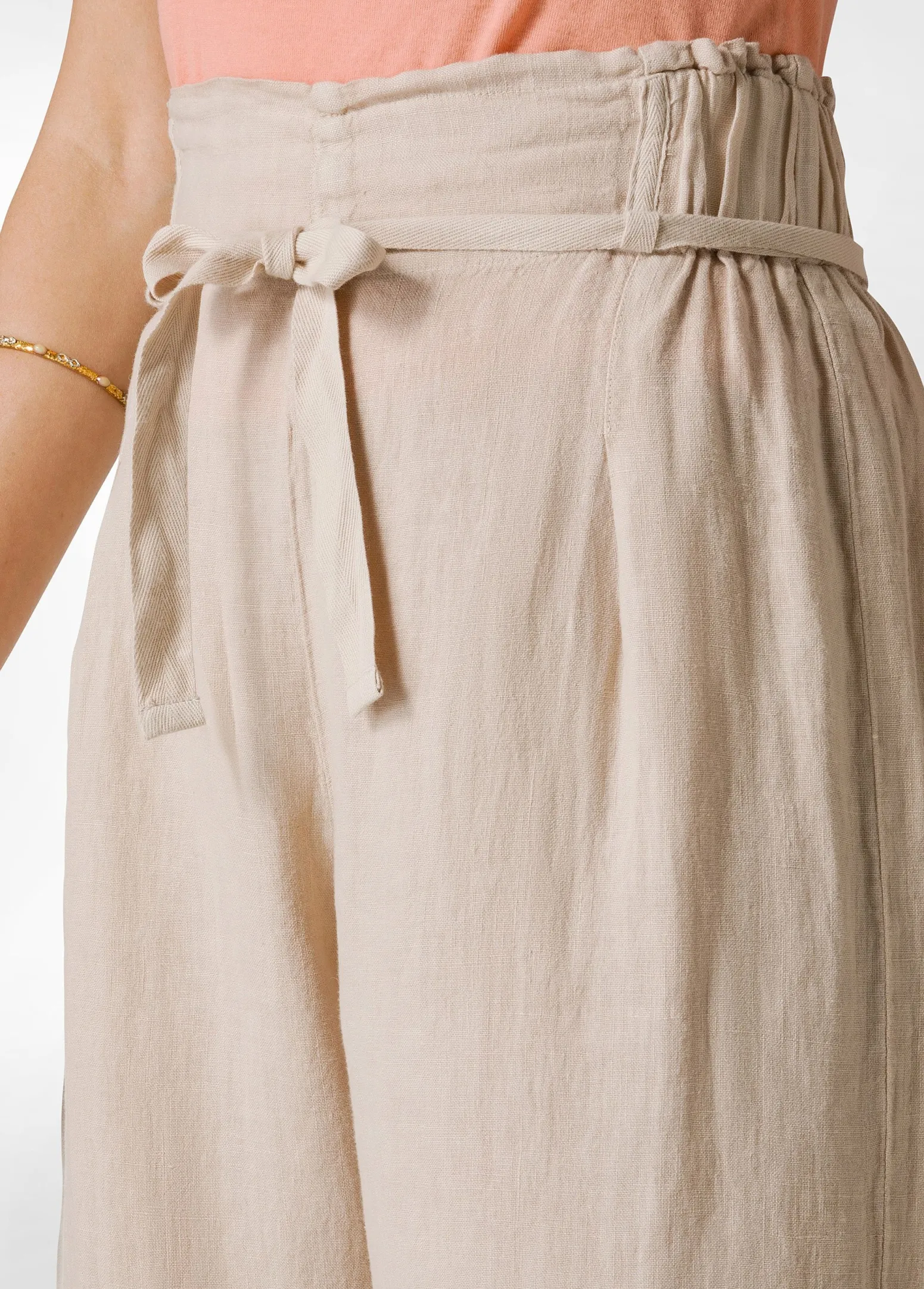 DEHA Pantaloni*Pantalone Cropped Vita Alta In Lino Beige
