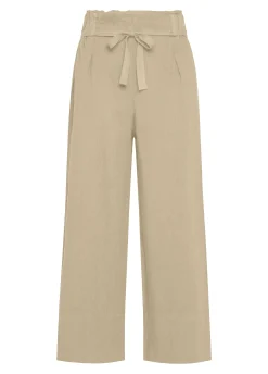 DEHA Pantaloni*Pantalone Cropped Vita Alta In Lino Beige