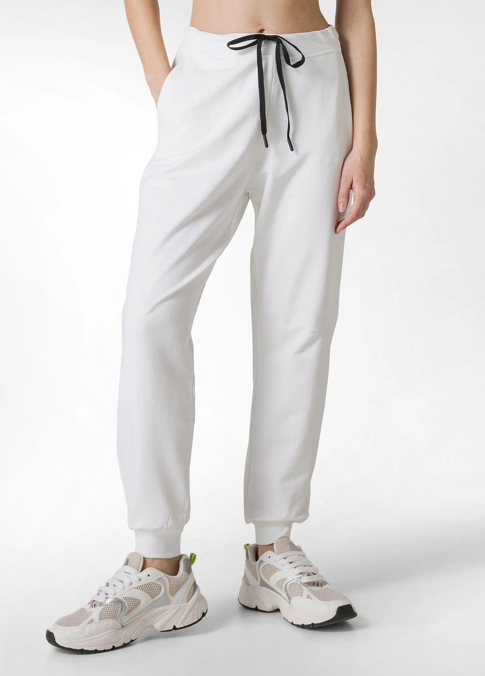 DEHA Pantaloni*Pantalone In Felpa Dettagli Neri Bianco