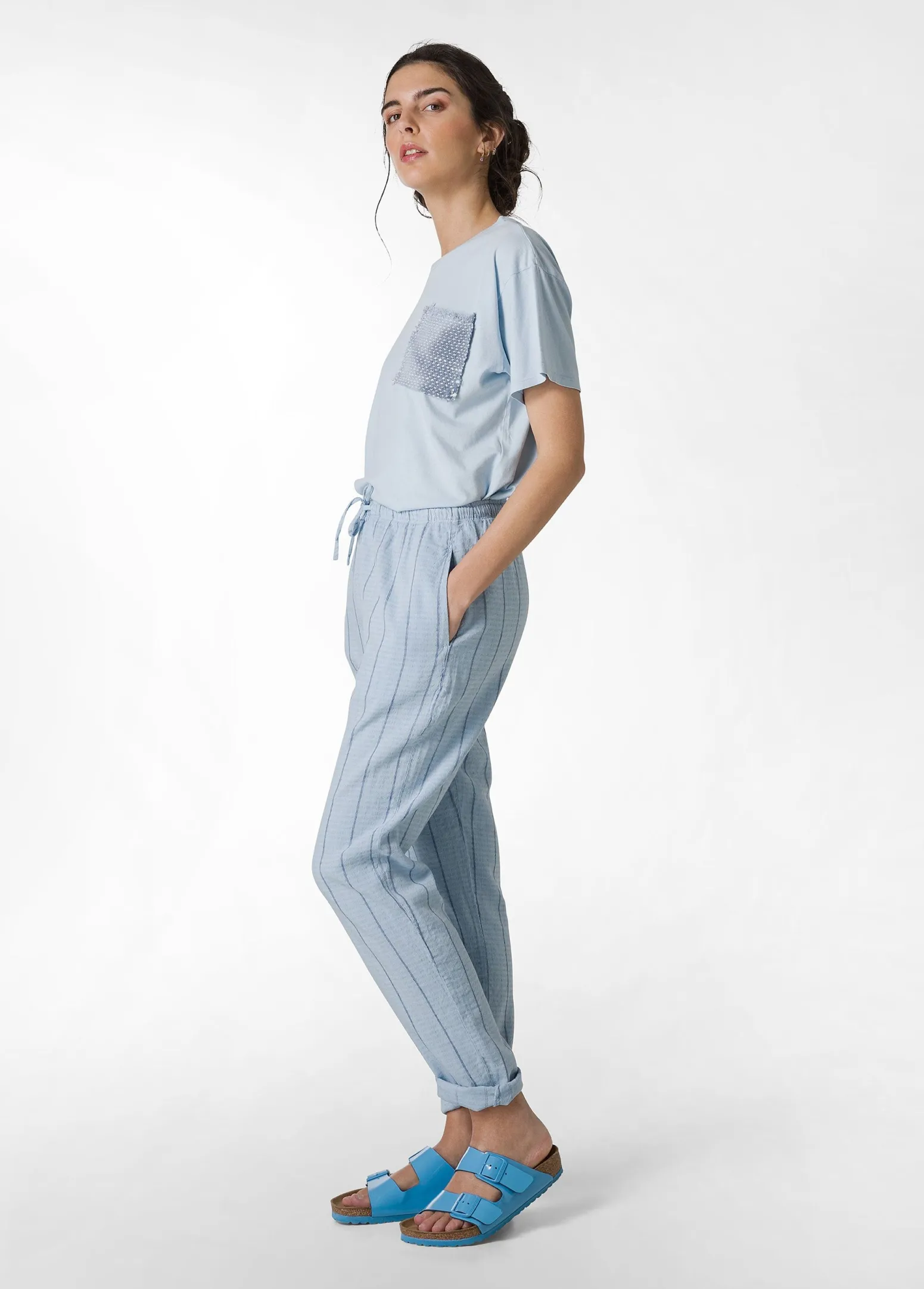 DEHA Pantaloni*Pantalone In Lino Gessato Blu