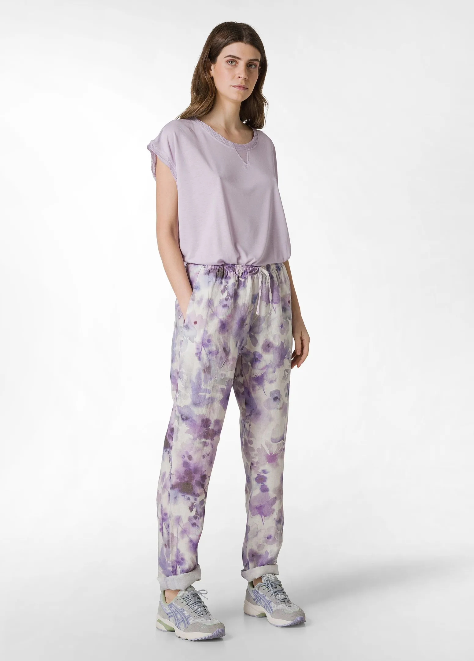 DEHA Pantaloni*Pantalone In Lino Stampato Viola