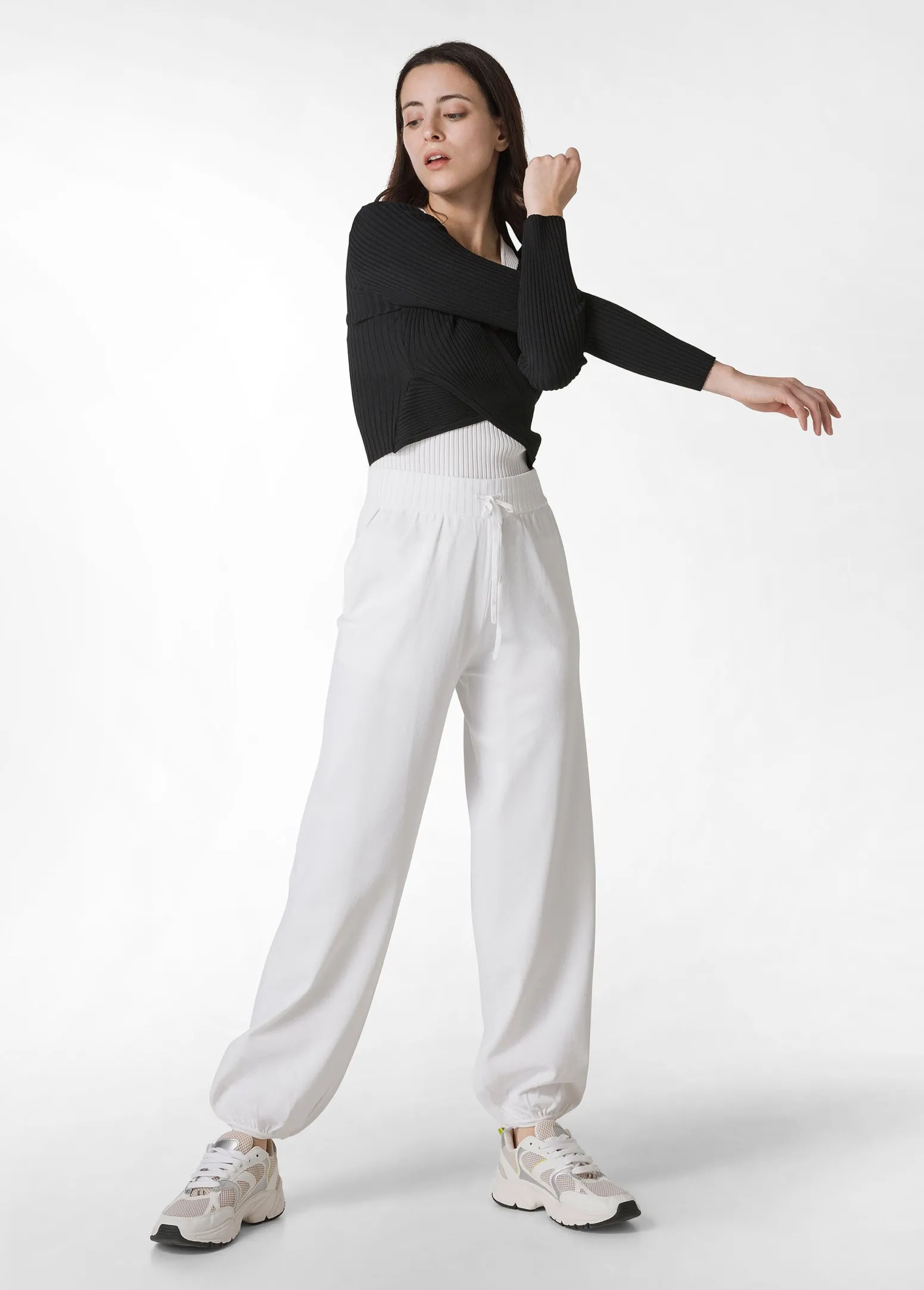 DEHA Pantaloni*Pantalone Jogger A Maglia Bianco