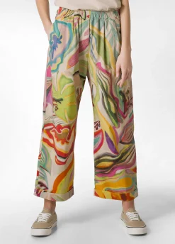 DEHA Pantaloni*Pantalone Relaxed Flower Power Verde