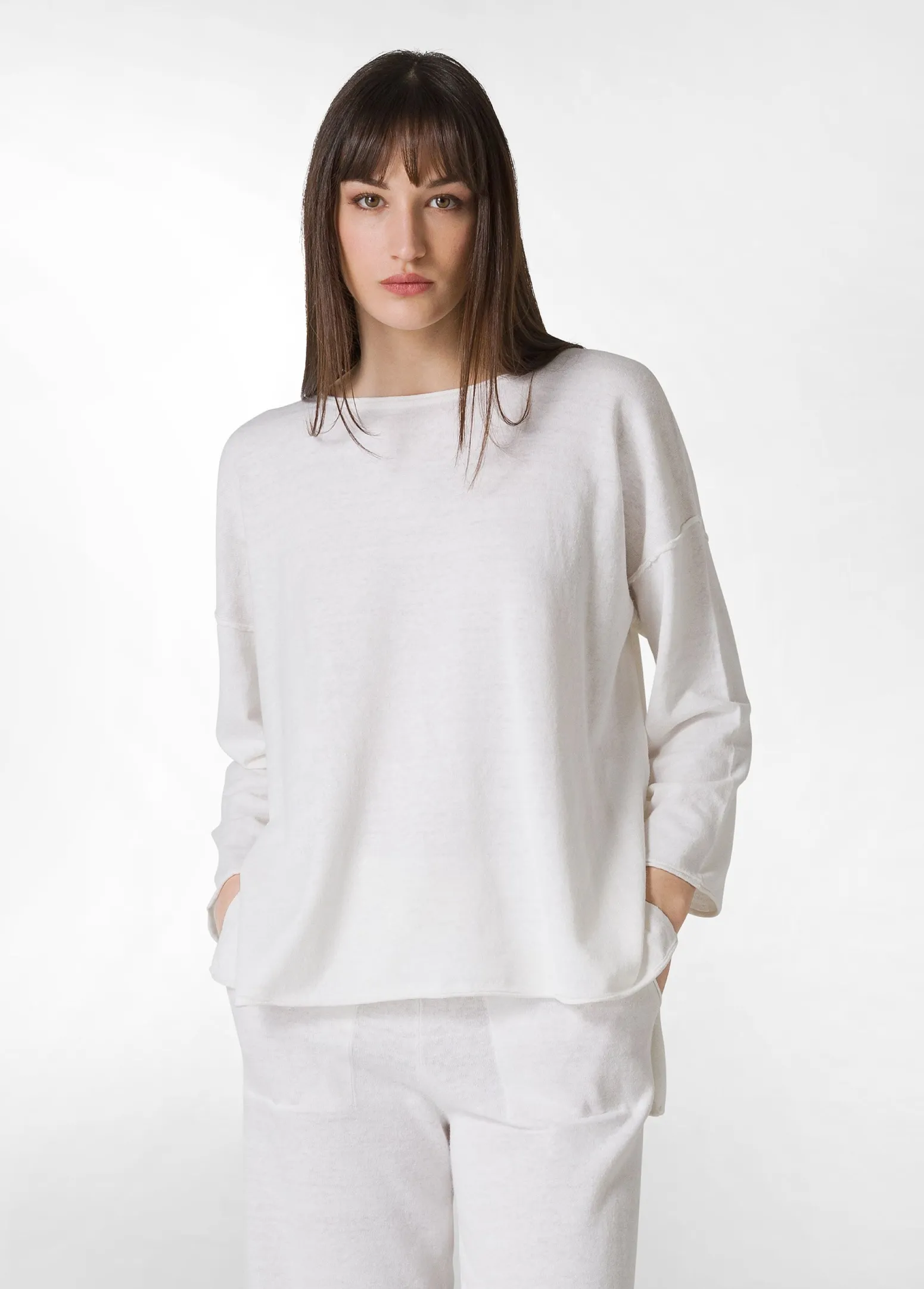 DEHA Felpe & Maglieria*Pullover Ampio In Lino Bianco