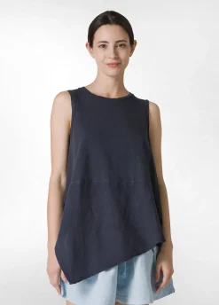 DEHA Top & T-Shirts*Top Asimmetrico Con Inserti In Lino Blu