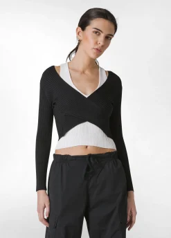 DEHA Felpe & Maglieria*Top Incrociato In Maglia Di Rayon Nero