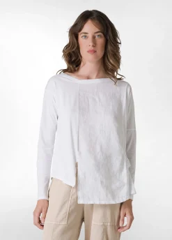 DEHA Camicie & Bluse*T-Shirt Asimmetrica In Jersey E Lino Bianco