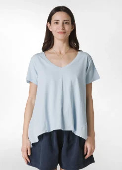 DEHA Top & T-Shirts*T-Shirt Assimetrica Con Inserti In Lino Blu