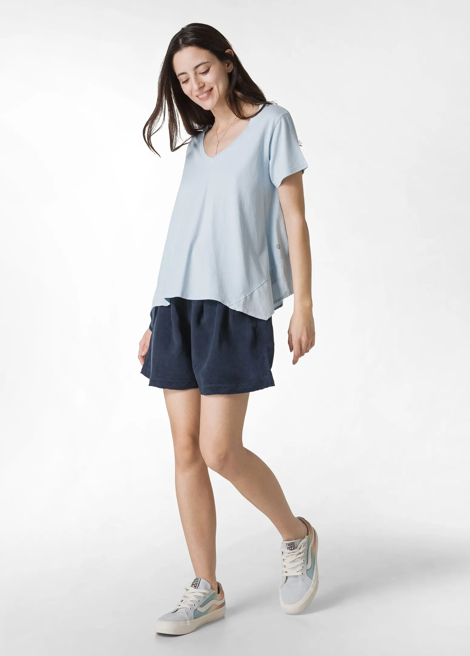 DEHA Top & T-Shirts*T-Shirt Assimetrica Con Inserti In Lino Blu