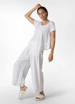 DEHA Top & T-Shirts*T-Shirt Assimetrica Con Inserti In Lino Bianco