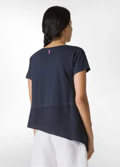 DEHA Top & T-Shirts*T-Shirt Assimetrica Con Inserti In Lino Blu