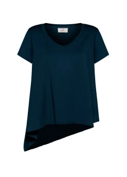 DEHA Top & T-Shirts*T-Shirt Assimetrica Con Inserti In Lino Blu