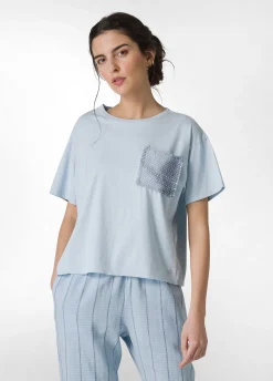 DEHA Top & T-Shirts*T-Shirt Con Taschino In Tweed Blu