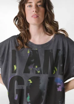 DEHA Top & T-Shirts*T-Shirt Over Marmorizzata Con Grafica Nero