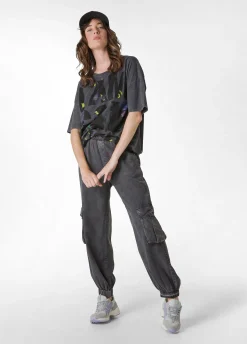DEHA Top & T-Shirts*T-Shirt Over Marmorizzata Con Grafica Nero