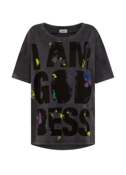 DEHA Top & T-Shirts*T-Shirt Over Marmorizzata Con Grafica Nero